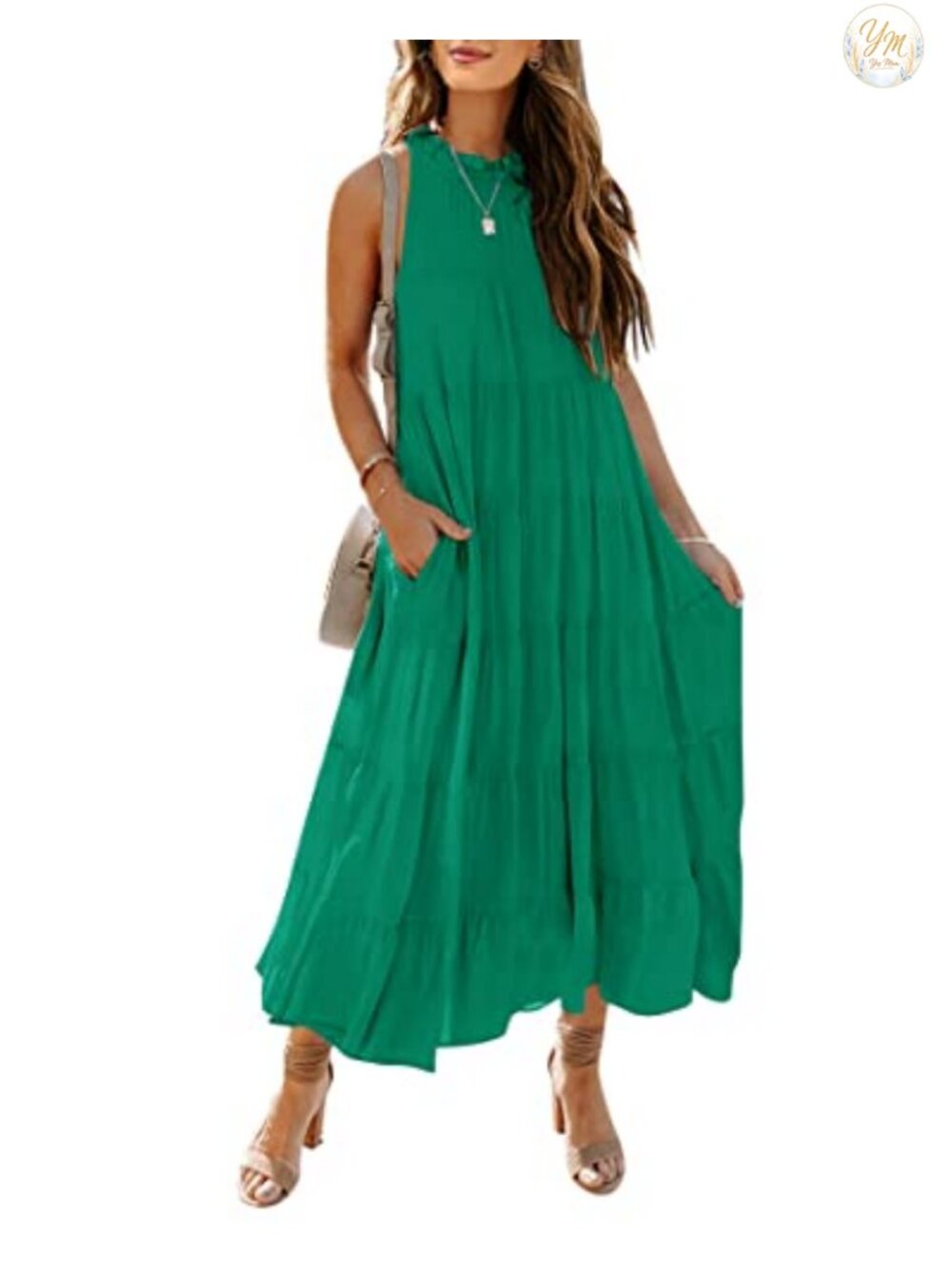 Sleeveless Halter Maxi Dress Rayon Pleated Tiered Flowy A-Line Casual Long